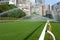 Horse racing track with sprinkling water