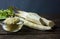 Horse radish root on a dark wooden background