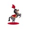 Horse with red saddle and feathers on head, standing on hind legs. Circus animal performance. Flat vector design