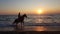 horse ridding in sunset time by the sea preveza greece