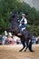 Horse and rider being part of dressage show