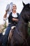 Horse and rider being part of dressage show
