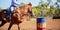 Horse And Rider Competing In Barrel Race At Outback Country Rodeo