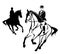 Horse and rider during equestrian sport competition black and white vector design
