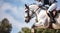 Horse and Rider Soaring through the Heights of Equestrian Jumping. Generative AI