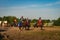 Horse riders, the hussars, polish heavy cavalry, historical reenactment of Battle of Gniew