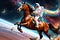 A Horse Riding an Astronaut Mid-Gallop, Suspended in a Star-Filled Cosmos, Mane Flowing with Cosmic Brilliance