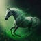 horse runs through a magical green shine 3