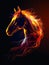 A horse's head is glowing brightly, a magical creature made of fire