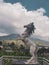 Horse sculpture over mountain view