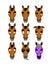 Horse set emoji avatar. sad and angry face. guilty and sleeping. Steed sleeping emotion face. hoss Eggplant. Vector illustration