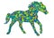 Horse silhouette with colorful flowers and circles isolated picture