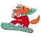 Horse is snowboarding. Cartoon style. Isolated image on white background