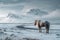 Horse stands against breathtaking Icelandic backdrop, creating stunning landscape