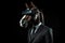 Horse In Suit And Virtual Reality On Black Background