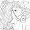 Horse in sunflowers.Coloring book antistress for children and adults
