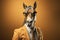 Horse with sunlgasses wearing suit and tie on solid background. Generative AI