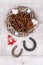 Horse themed christmas decoration with horseshoes