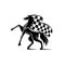 Horse with waving checkered flag. Racing emblem