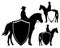 Horseback cowboy and heraldic shield black vector silhouette