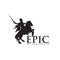 Horseback Knight Silhouette, Horse Warrior Paladin Medieval logo design with movie film cinema reel