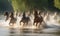 Horseback riders splashing through the river