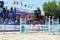 Horseman participate in competitions on tournament on modern pentathlon