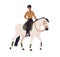 Horseriding. Equine rider riding horseback. Equestrian, horseman during walk, stroll. Happy human on stallion, steed
