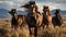 Horses free run on desert storm against sunset sky. Neural network AI generated