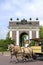 Horses in front of city gate Koepoort in Middelburg