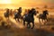 horses galloping at sunset, AI generated