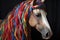 horses mane being braided with colorful ribbons