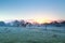 Horses on pasture at spring sunrise