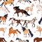 Horses print, seamless pattern. Endless equine background design, stallions breeds. Repeating backdrop, texture with