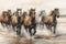 Horses running in the water, digital watercolor painting, illustration Ai generative