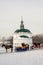 Horses with sled for conducting tours of Suzdal.