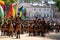 Horses taking part in the Trooping the Colour military parade at Horse Guards, Westminster, London UK