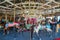 Horses on a traditional fairground B&B carousel at historic Coney Island Boardwalk in Brooklyn