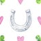 Horseshoe seamless pattern with four leaf clover and hearts