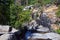 Horsetail Falls cascade down the cliffs in Lone Peak Wilderness along the Wasatch Front Rocky Mountains, Alpine Utah.