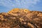 Horsetooth rock formation at sunrise is a distinctive geological and popular mountain landmark overlooking Fort Collins,Colorado