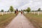 Horsewomen riding horses at the equestrian center on a summer day