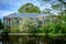 Hortus Botanicus, Amsterdam most famous botanical garden. Green nature and blue cloudy sky.