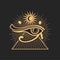 Horus eye ancient Egyptian sign, pyramid and sun