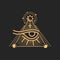 Horus eye and Egyptian pyramid, cross and sun sign
