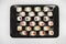 Hoso sushi set and sushi rolls. Various sushi and rolls with fish cheese. Isolated over white background