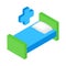Hospital bed and cross isometric 3d icon