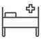 Hospital bed line icon. Medical care shape and city clinic kip with pillow symbol, outline style pictogram on white
