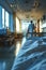 A hospital bed\\\'s view with a medical worker in the corridor