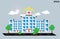 Hospital building icon with cloud and tree